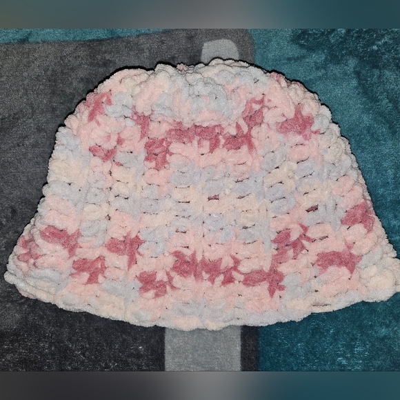 Floppy Homemade Beanie in Pinks and Mauve - Picture 2 of 3